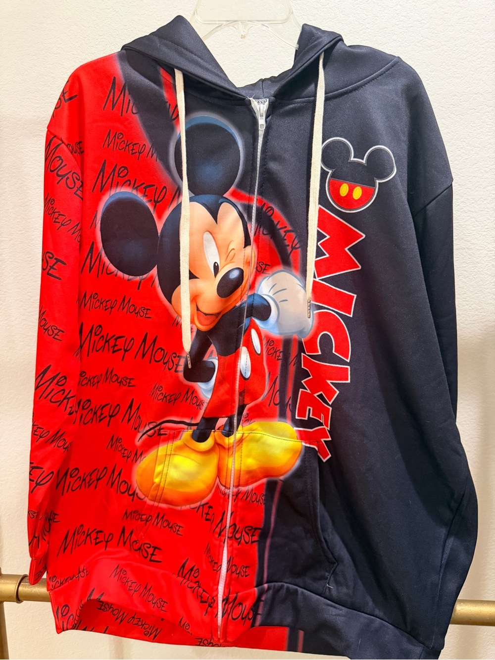 Mickey Mouse Adults Red & Black Zip-Up Hoodie Sweater